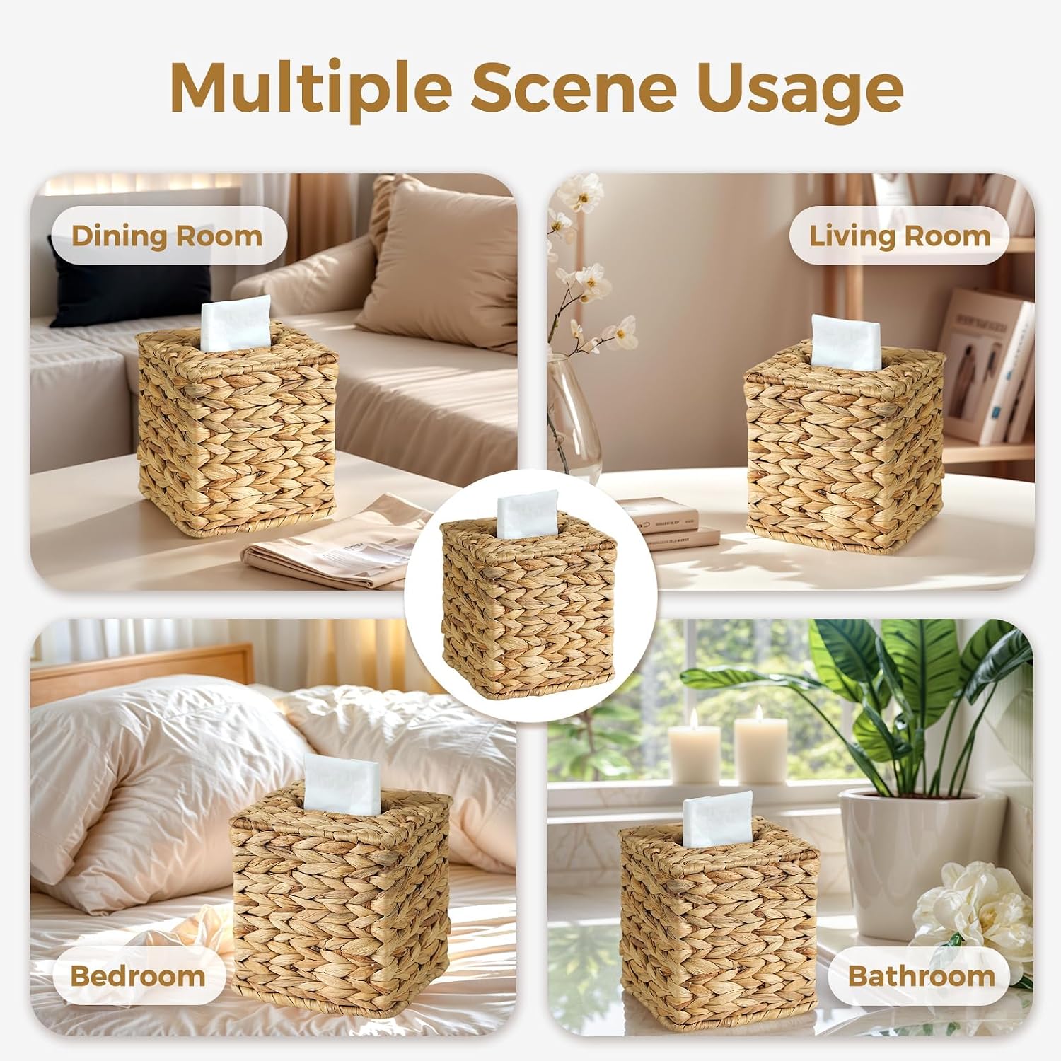 Wicker Tissue Box Cover / Natural / Square