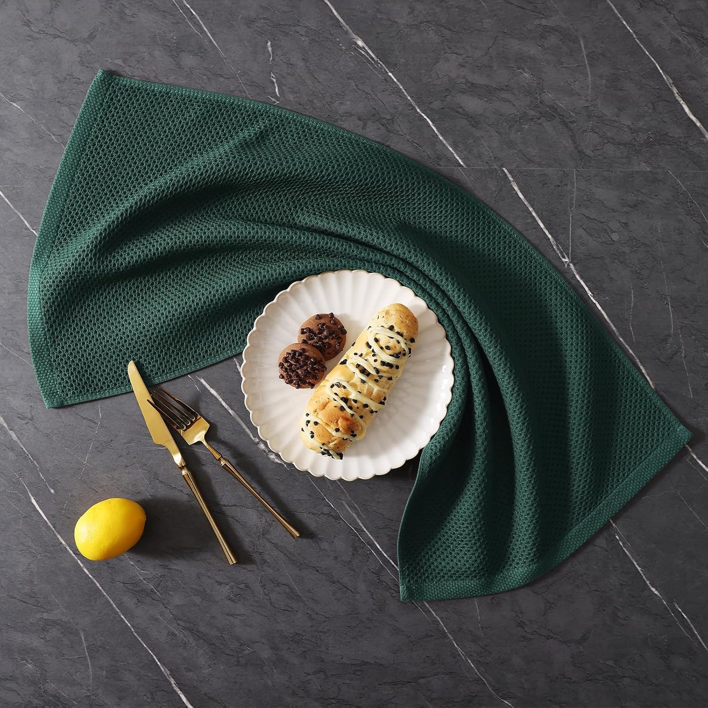 Homaxy 10 Pack 100% Cotton Kitchen Towels and Dishcloths Set,Blackish Green | 12 x 12 Inches and 13 x 28 Inches Kitchen