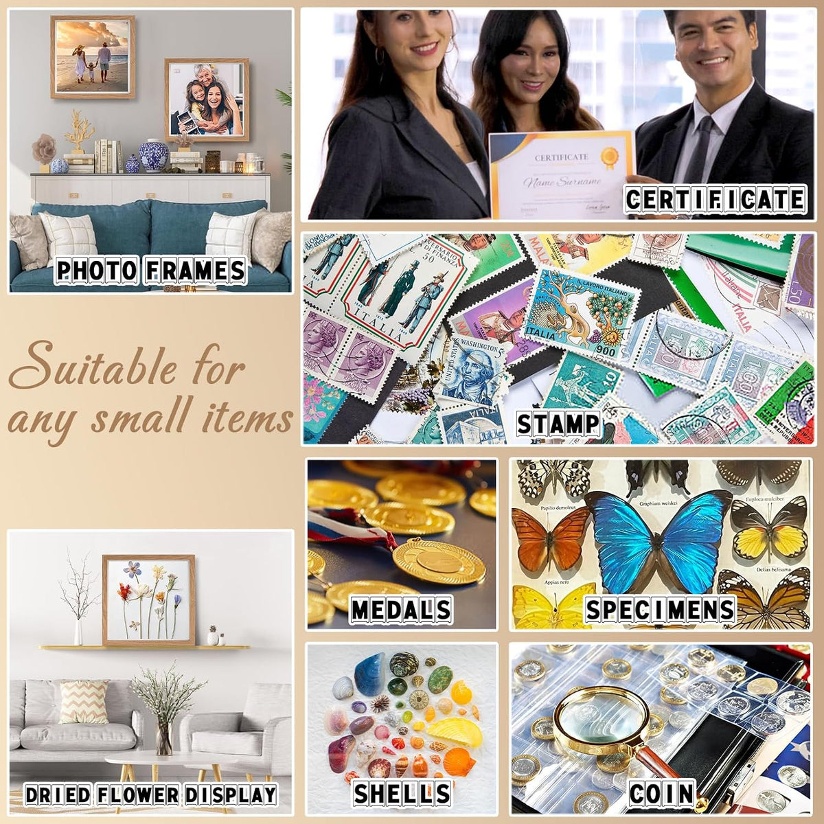 4 Pack 12x12 Shadow Box Frame Display Cases 3D Wood Deep Shadow Boxes | Shadow Display Frames with Stand, for Dried