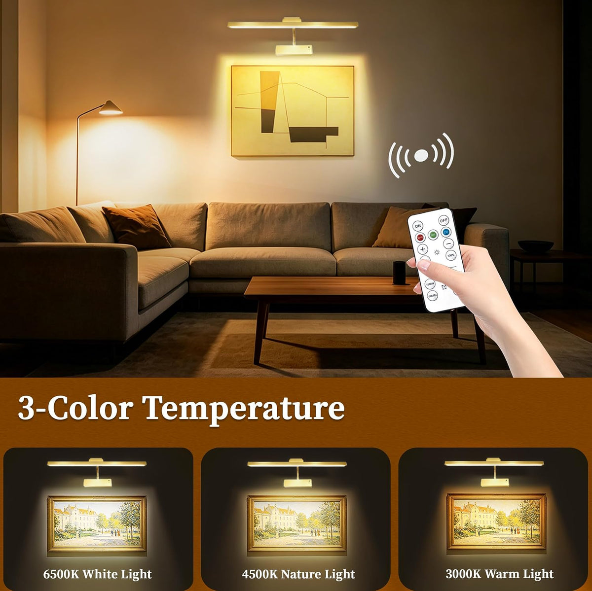 MIOBLUE Picture Light for Wall, 4800mAh Rechargeable Wireless Remote, 15in Dimmable Timer LED Art Display Light with 3