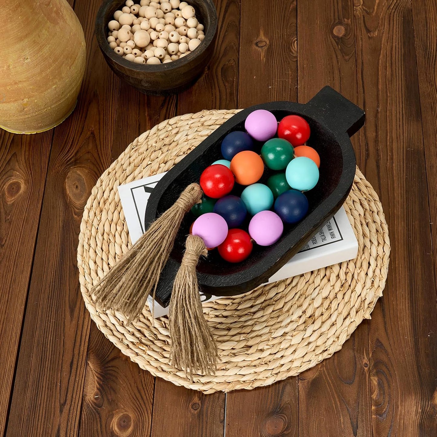50" Long Extra Large Wood Bead / Colorful, Red, Orange, Green, Teal, Aqual, Navy Blue, Purple