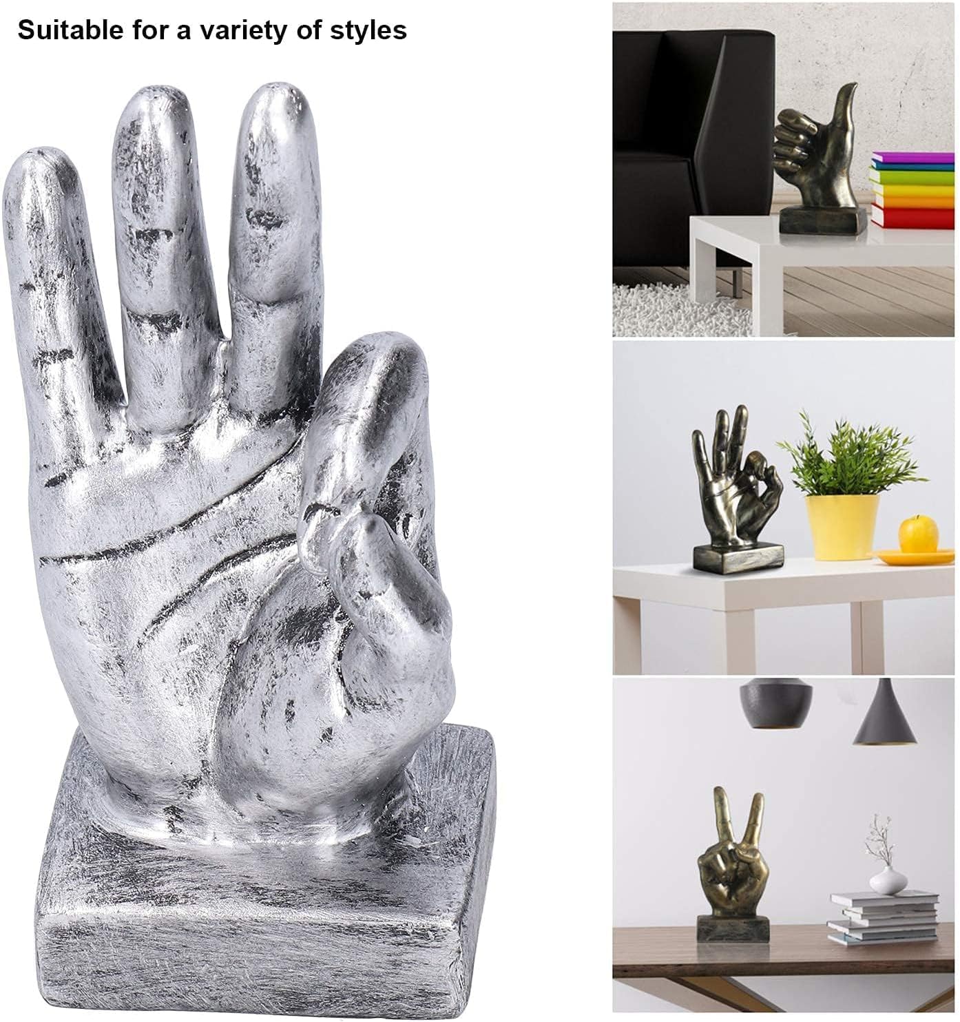 Hand Finger Gesture Desk Statues / Silver