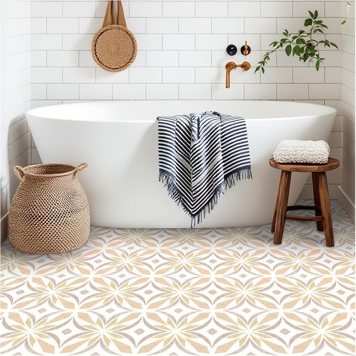 Peel and Stick Floor Tile / Orange / 7.87 x 7.87 / Set of 20