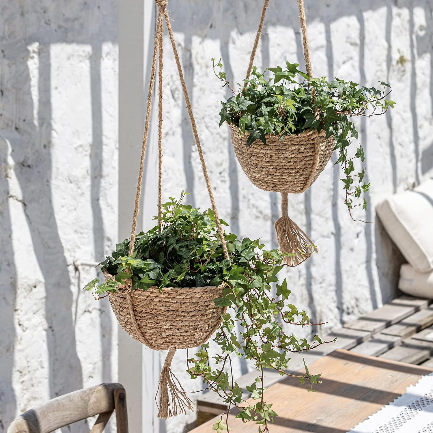 Natural Seagrass Hanging Planter Basket Set / Brown / Small