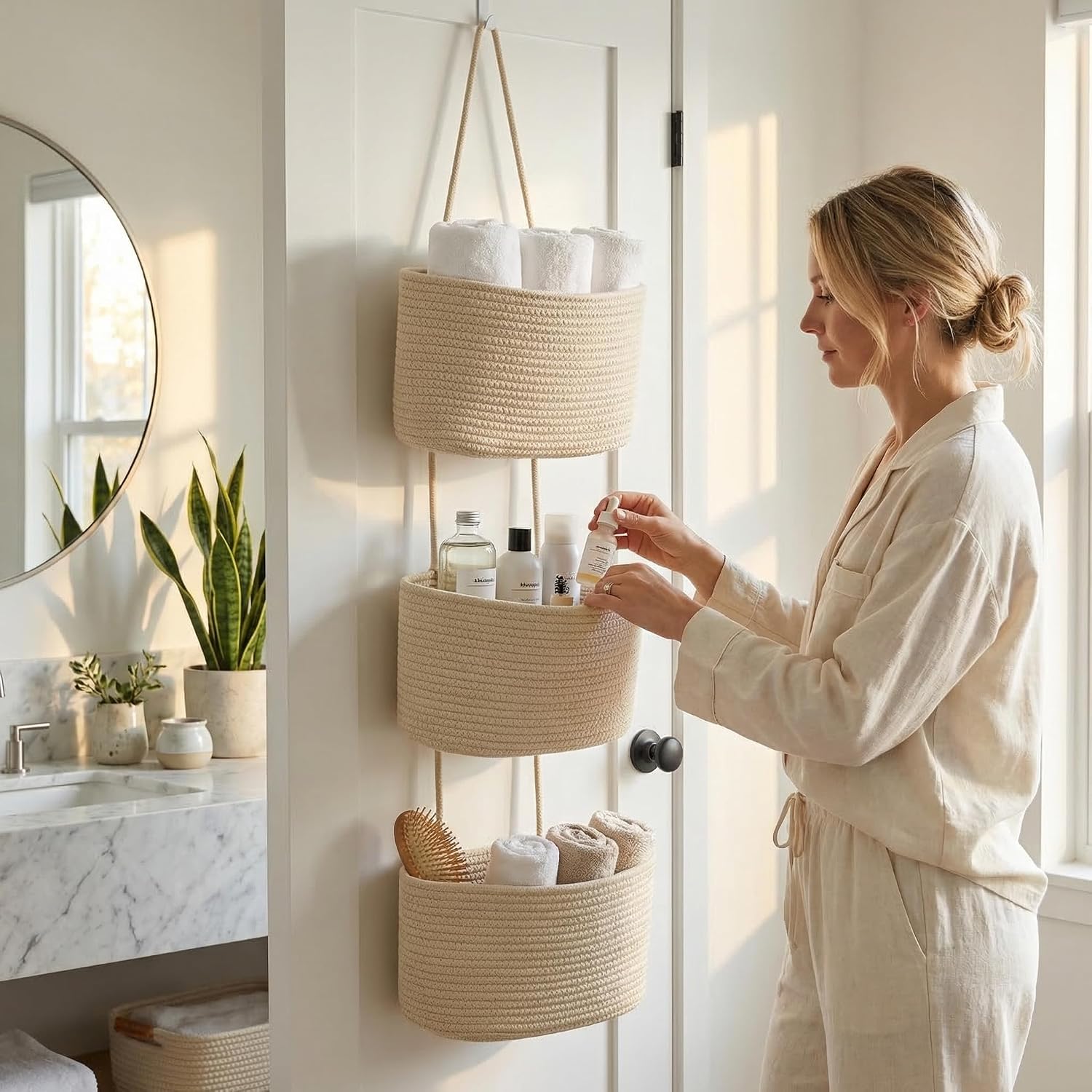 3-Tier Woven Cotton Rope Hanging Basket / Jute