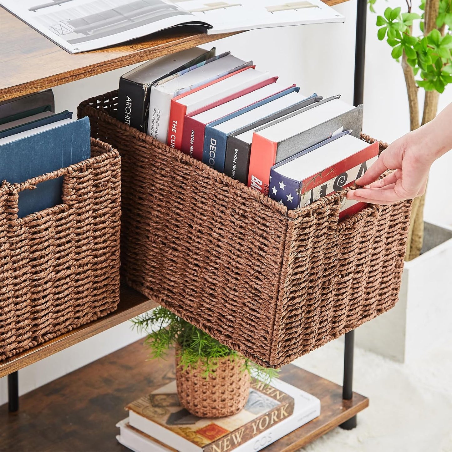 Wicker Storage Basket / Brown / 15.2"D x 10"W x 8.6"H / Set of 2
