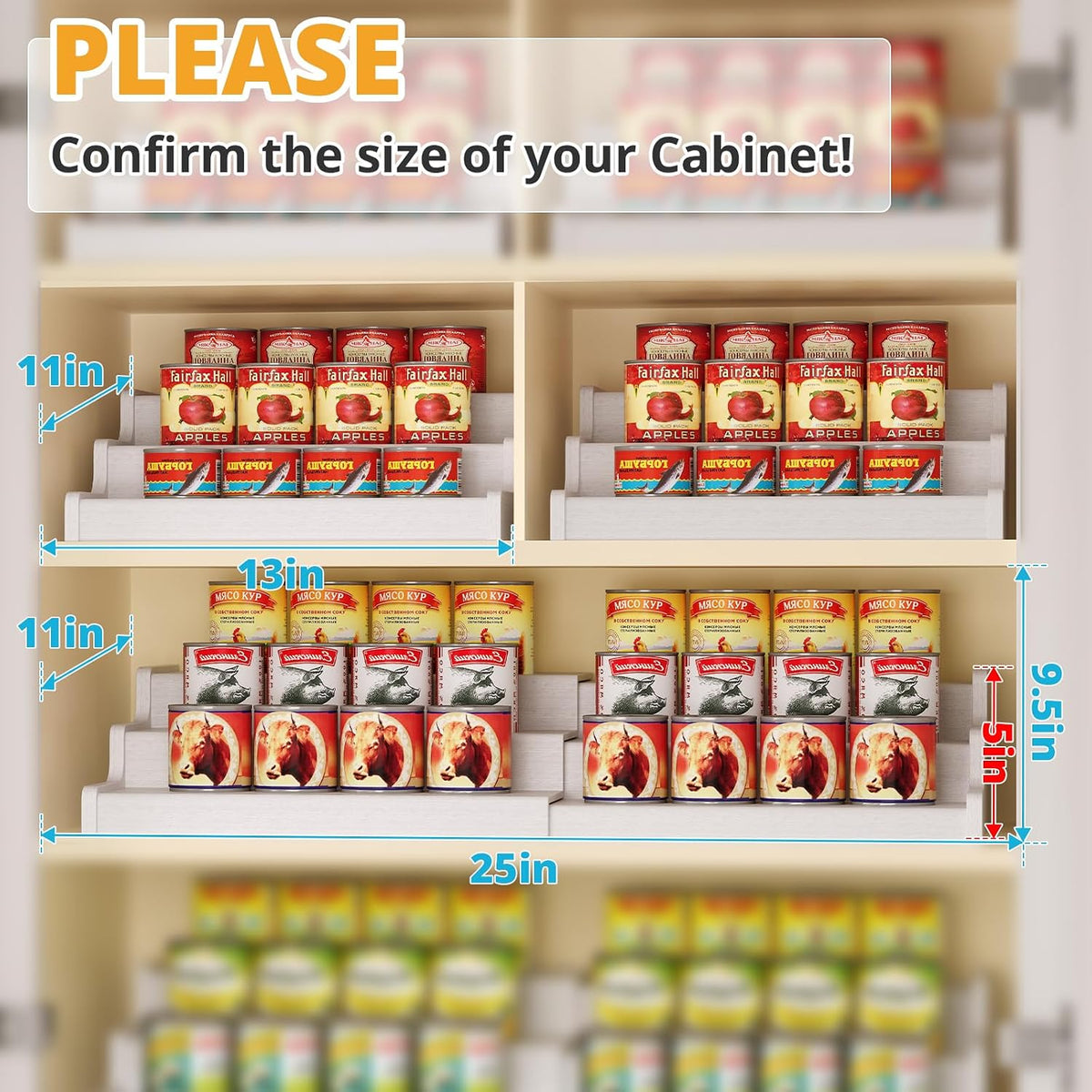 3-Tier Expandable Bamboo Can Organizer for Pantry, Holds 24 Cans, White | Adjustable Can Storage Rack for Kitchen