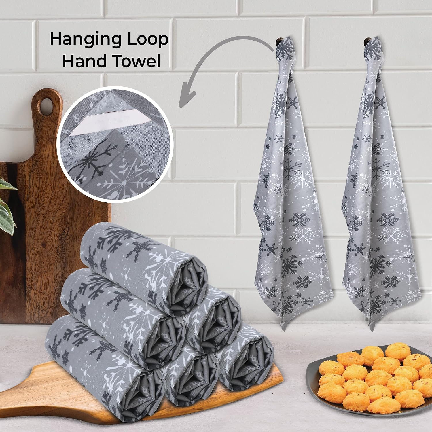 Urban Villa Kitchen Towels Cotton Dish Towels 20”x30” (Set of 6) Grey Snow