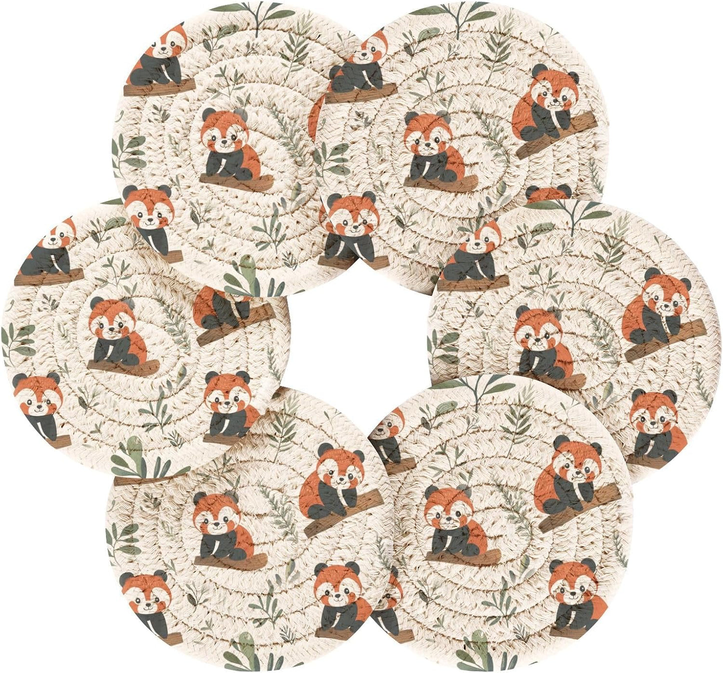 Holder Round Table Coffee Cup Coasters Set / Multi 32 / Red / Set of 6