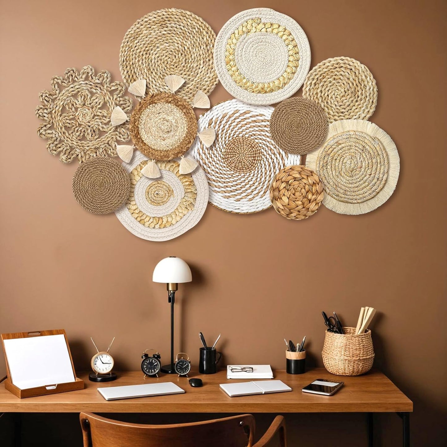 Boho Wall Basket Decor Wicker Woven Wall Basket Decorations Handcrafted Round / Bohemian / Set of 11