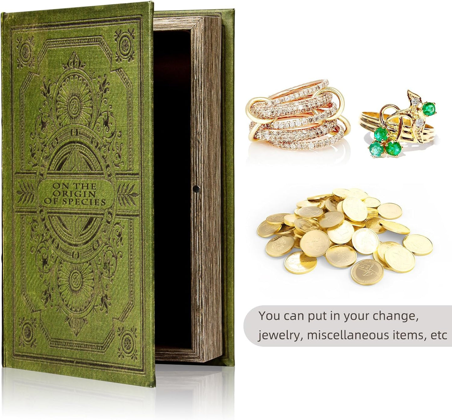 Vintage Style Olive Green Faux Leather Embossed Book Box / Green Leather-size:m