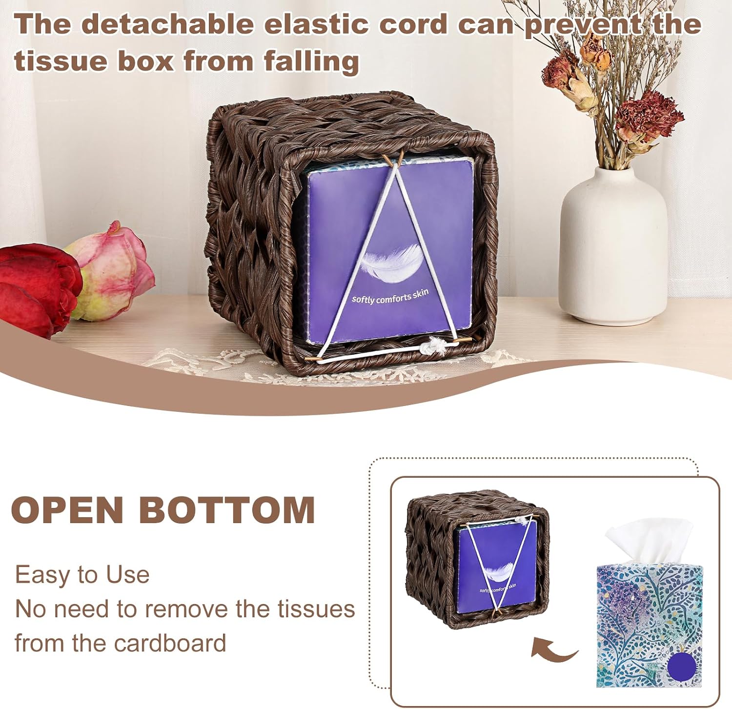 Wicker Tissue Box Cover / Coffee
