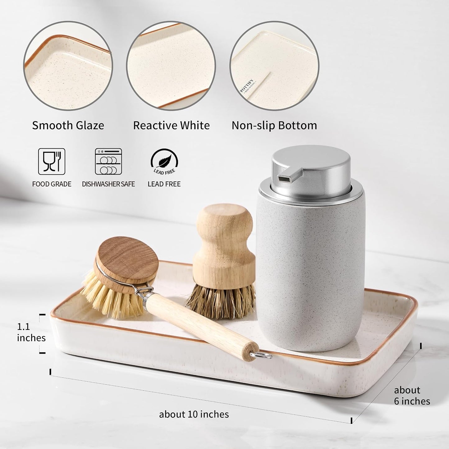 Bathroom Vanity Tray for Countertop- Ceramic Decorative Organizer / Reactive White-1 Pc / 10 x 6 x 1