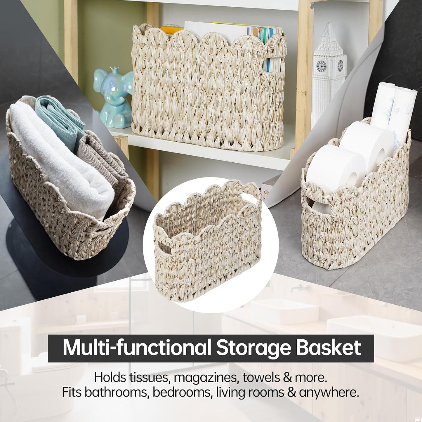 Boho Decorative Scalloped Baskets / Milky White