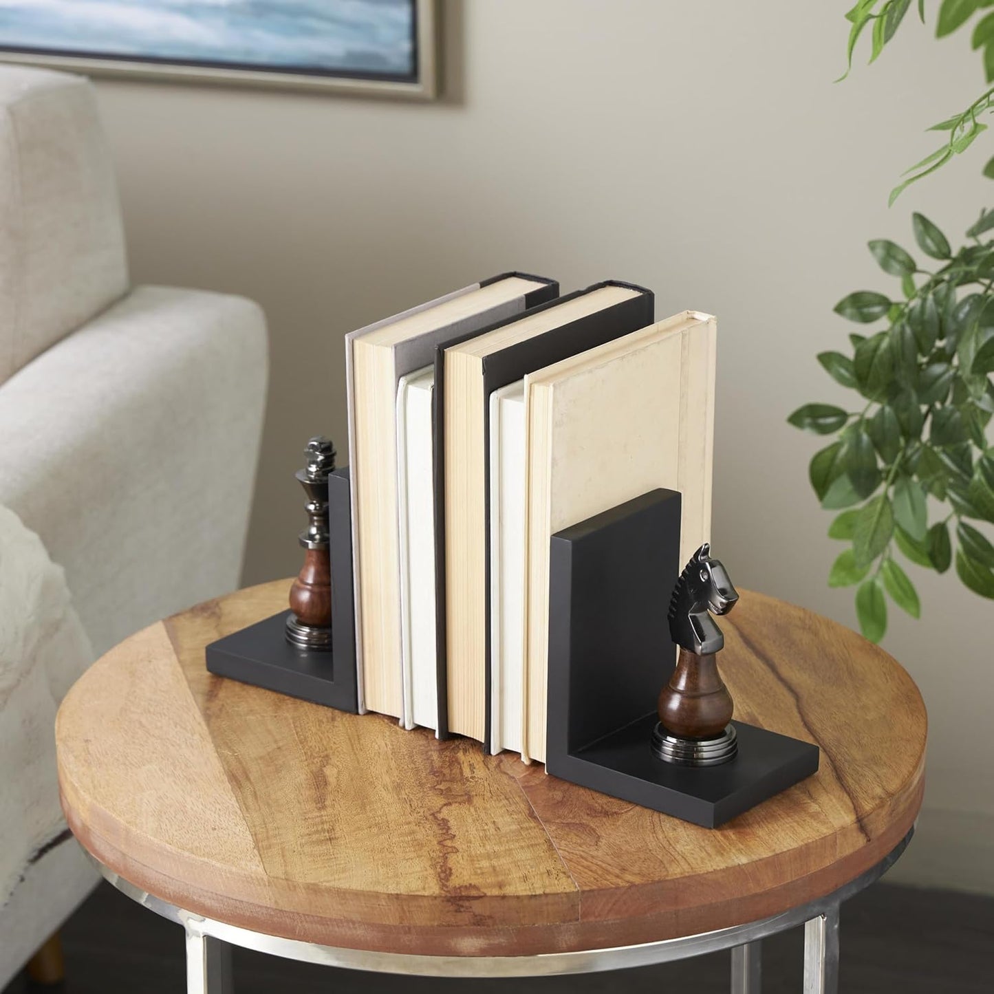 Aluminum Metal Chess Decorative Bookends Non Skid Bookends / 4"w, 6"H / Set of 2