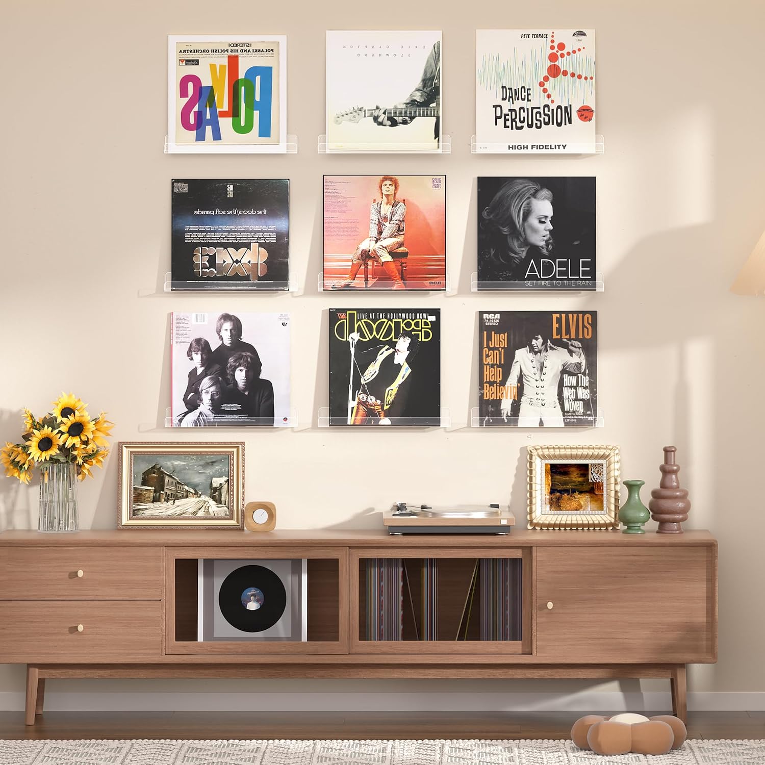 upsimples 12 Pcs 12" Vinyl Record Wall Mount Shelves, Clear Acrylic Display | Display Full Album Covers, Keep Records