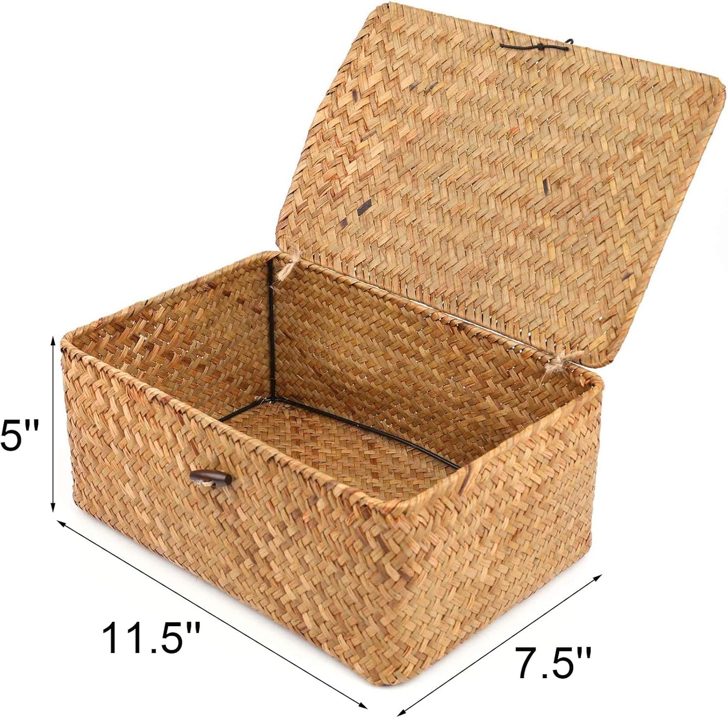 Handwoven Seagrass Rattan Storage Basket / 11.5'' x 7.5'' x 5 / Brown