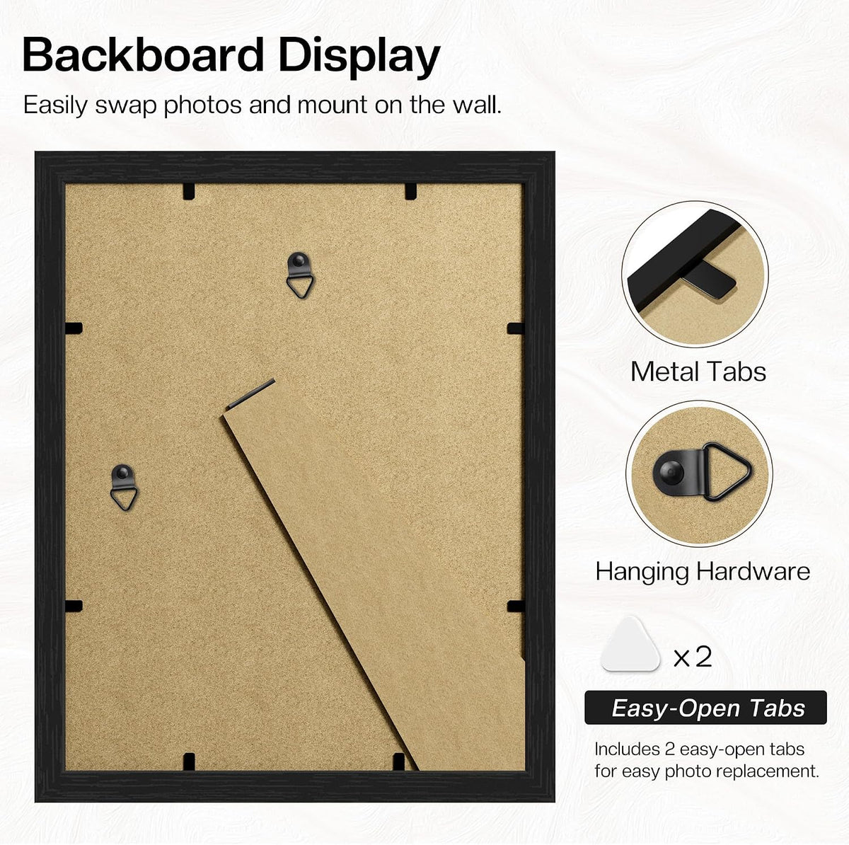 11x14 Picture Frame 3 Pack, Wall Mount & Tabletop Display, Black | Black Wood Grain, Clear Shatterproof Cover