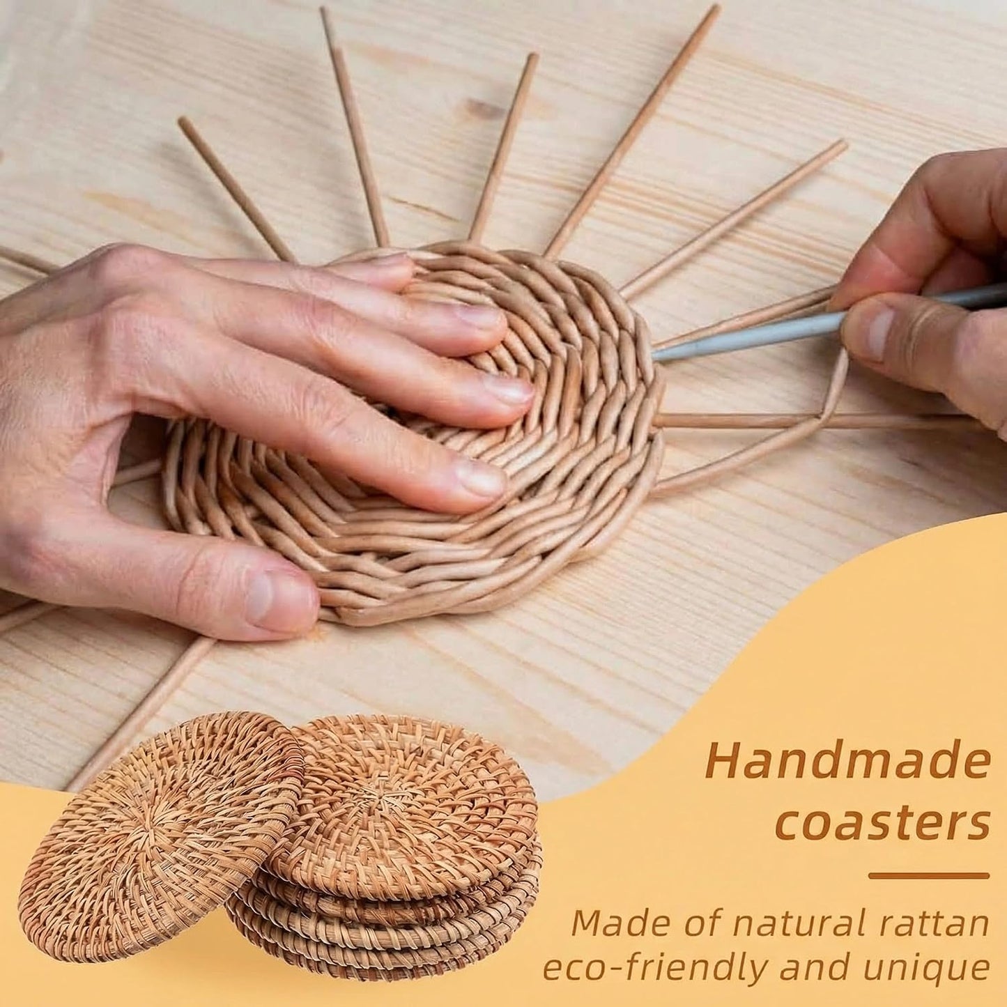 Holder｜Wicker Drink Coasters Set for Protecting / Natural / 4 Inch / Set of 6