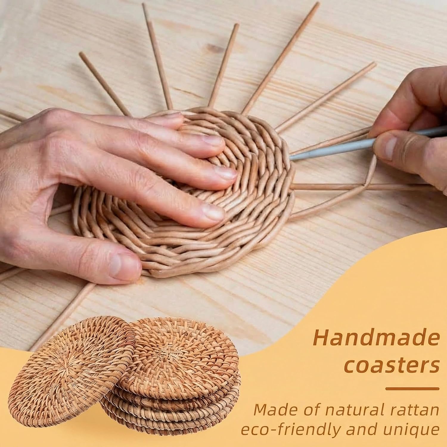 Holder｜Wicker Drink Coasters Set for Protecting / Natural / 4 Inch / Set of 6