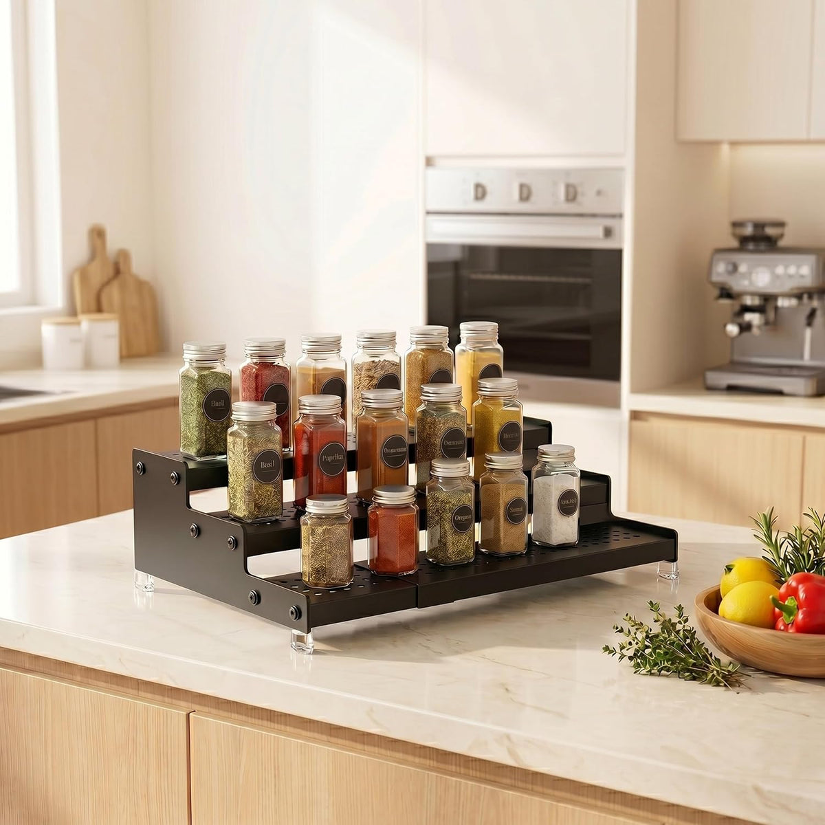Expandable 3-Tier Spice Metal Shelf Rack, Black, 2 Packs | Kitchen Cabinet and Pantry Organizer, Seasoning Storage