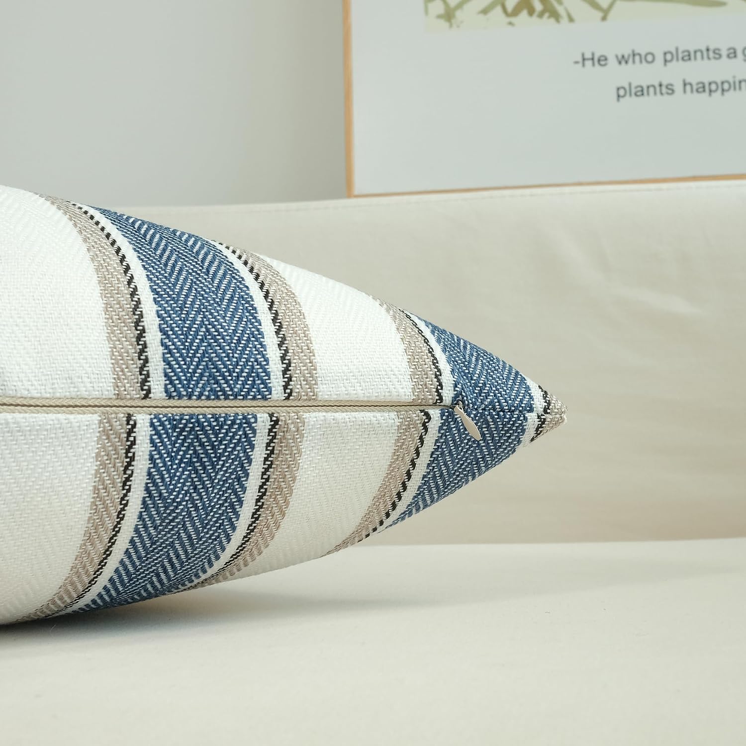 Stripe Throw Pillow Covers Farmhouse Pillowcases / Blue / 18 x 18 / Set of 2
