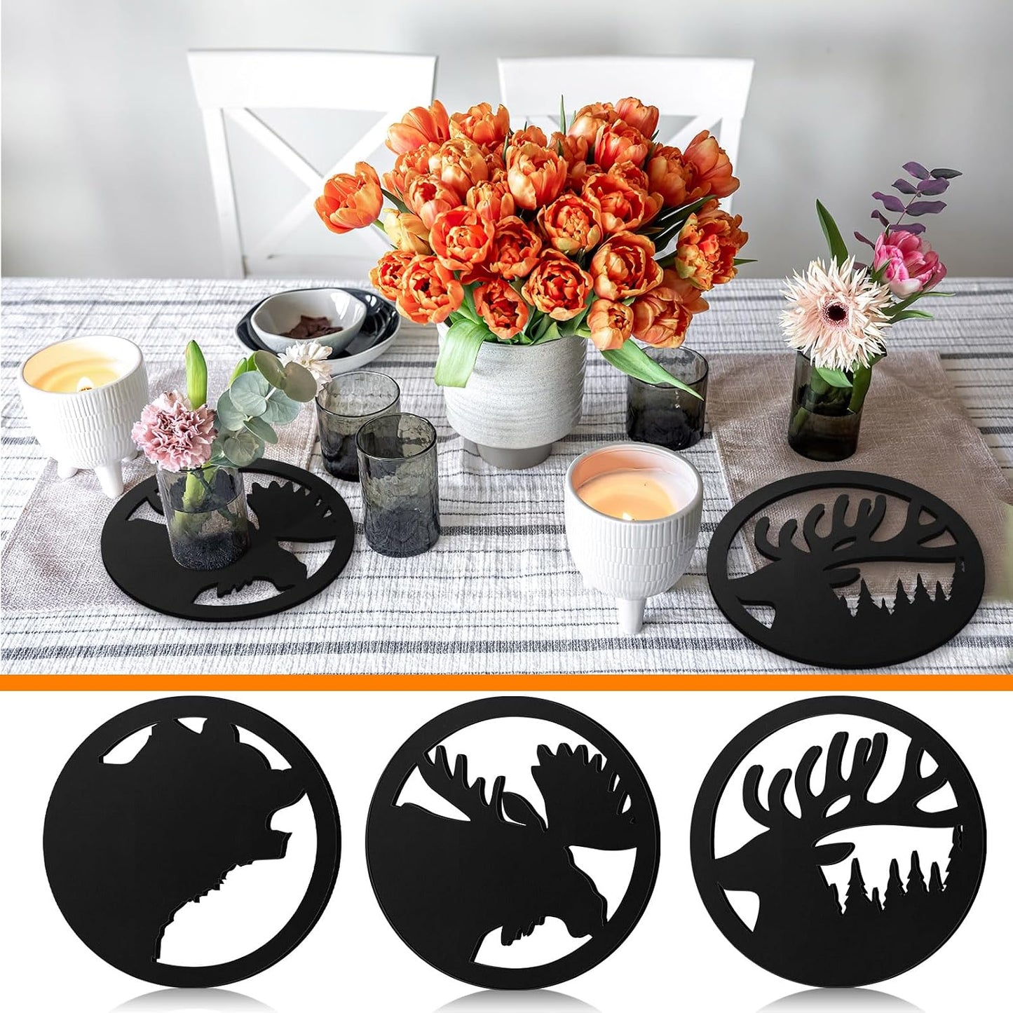 Reallnaive 3 Pcs Cast Iron Trivets Cookware Black Bear Kitchen Accessories 7.87 Inch Metal Trivets for Hot Dishes Dutch