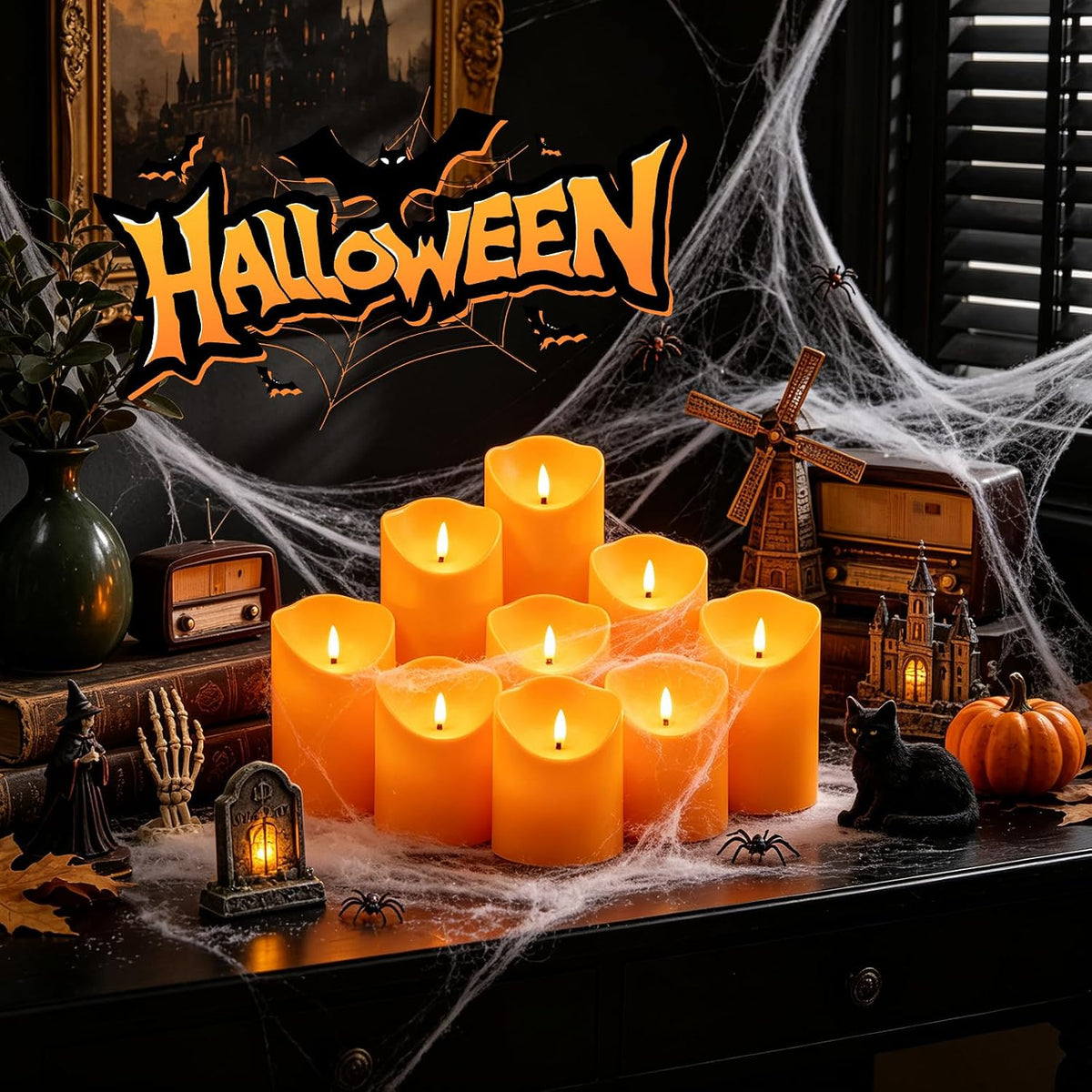 Eebuss Flameless Candles with Remote Timer, Battery Operated Realistic Flickering LED Candles, 9 Packs Fake Candles for