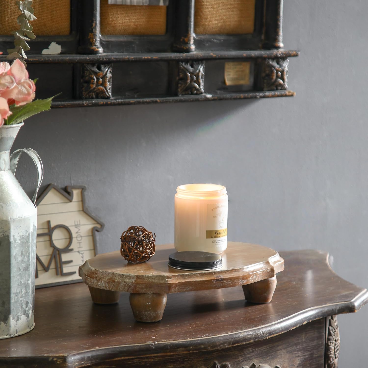Farmhouse Pedestal Stand Tray / Wood