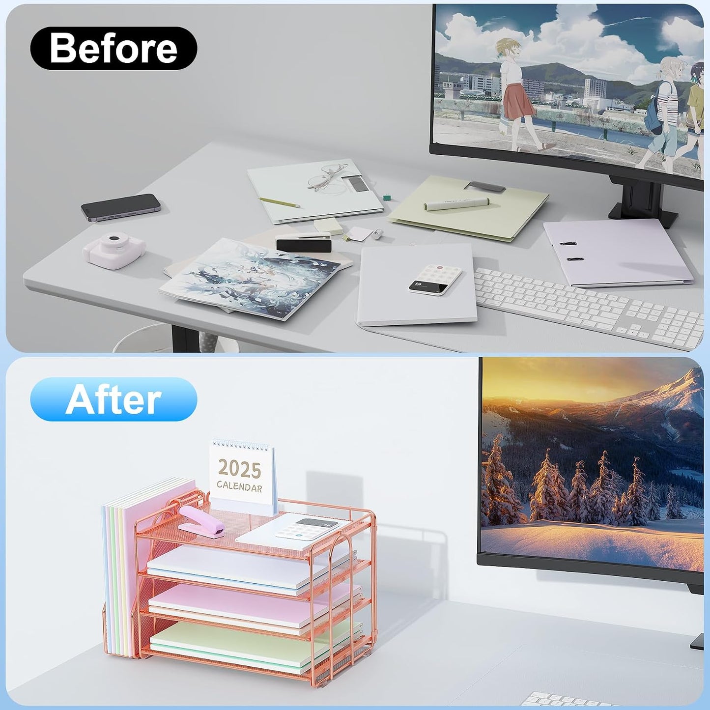 Spacrea Desk Organizers and Accessories, Paper Organizer for Desk with File organizer, Desk Accessories & Workspace