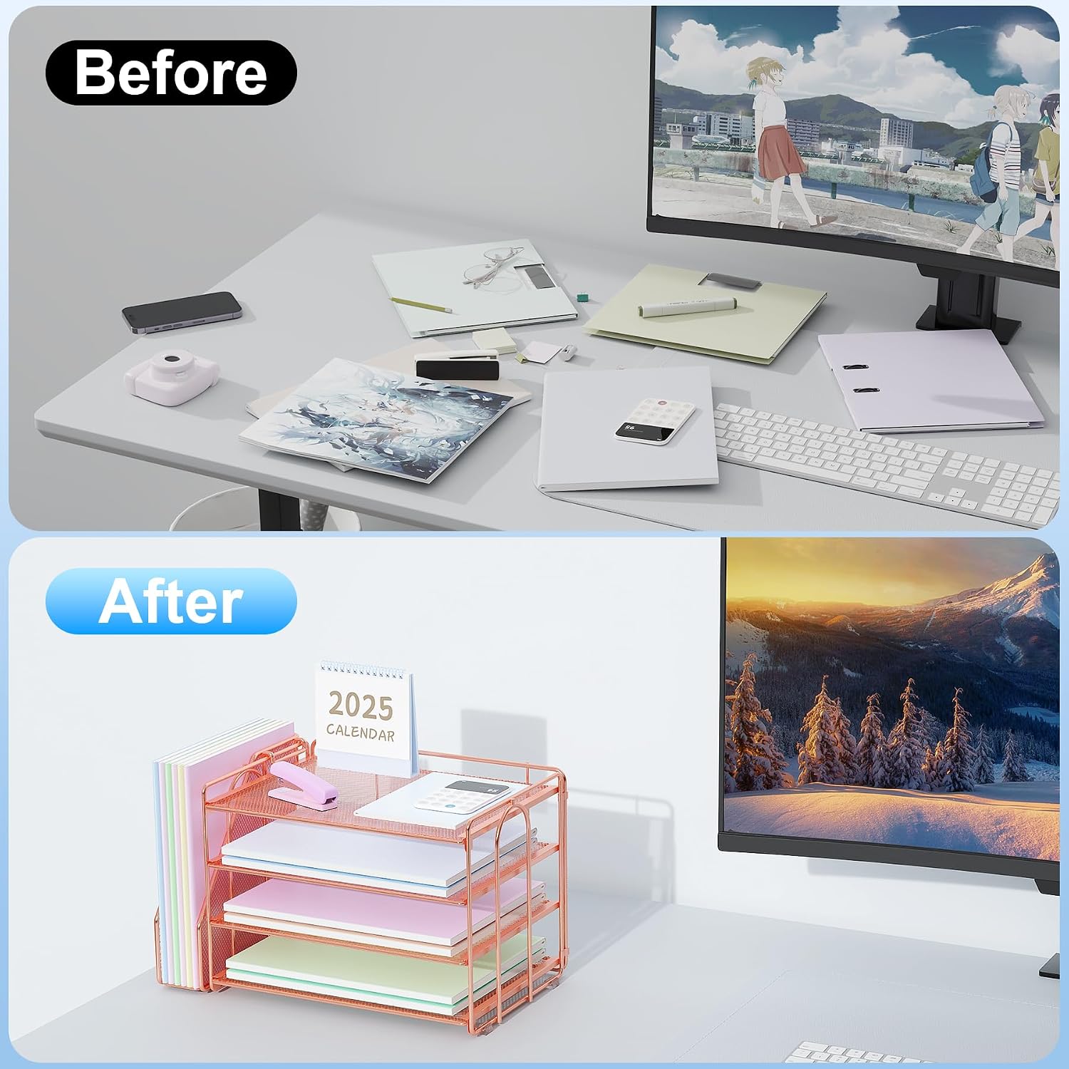 Spacrea Desk Organizers and Accessories, Paper Organizer for Desk with File organizer, Desk Accessories & Workspace