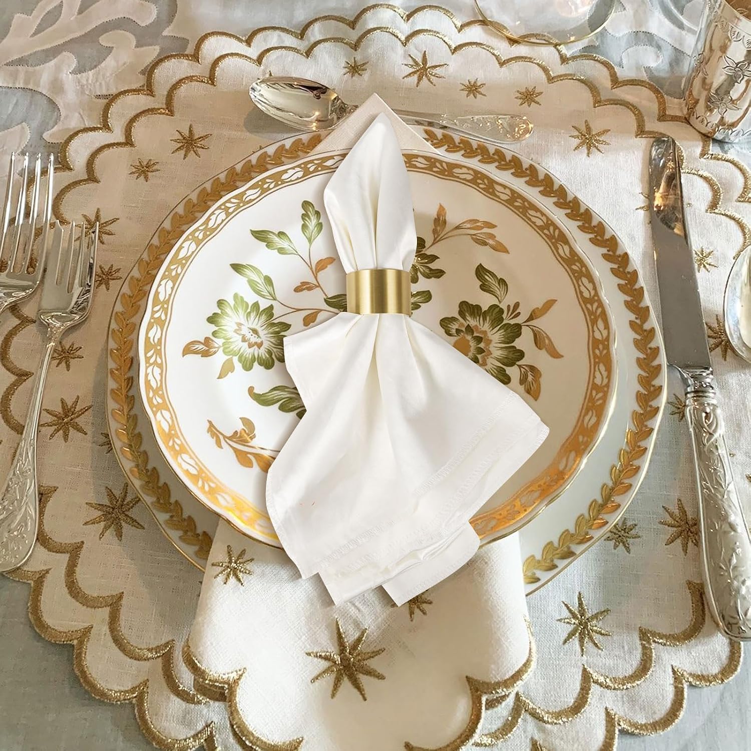 Solid Brass Napkin Rings Set of 6 Natural Brass Color Ring Retro Style Dining Table Decor Centerpiece Serviette Rings