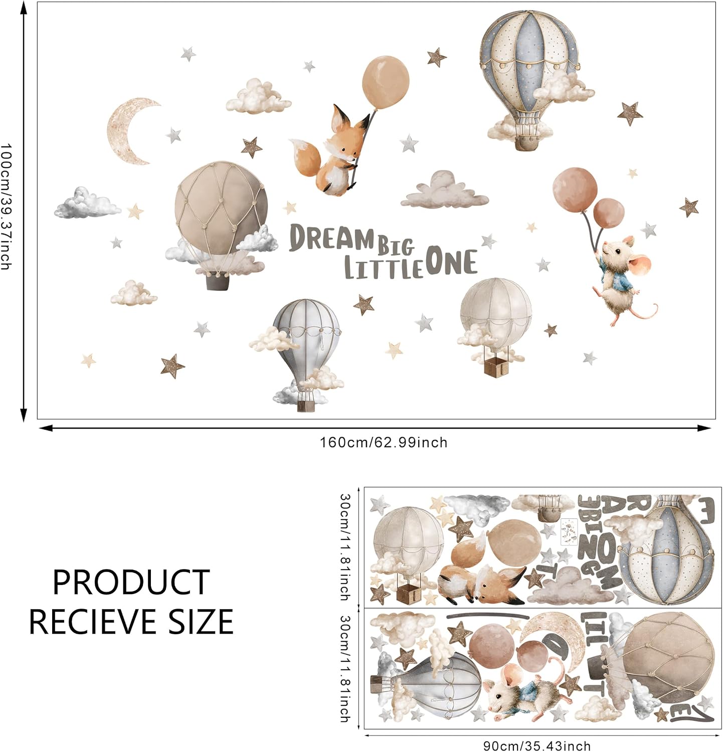 Dreamy Hot Air Balloon and Star Wall Decals / Dream Big Little One