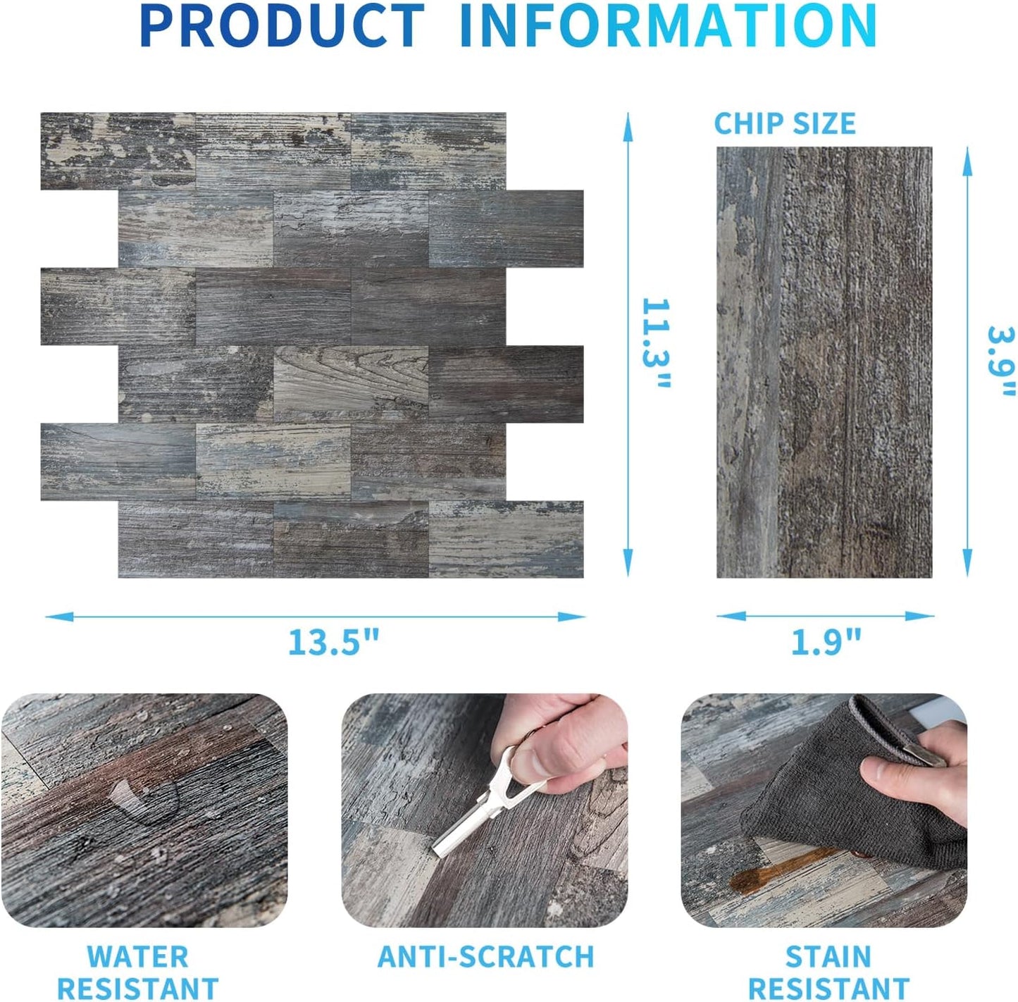 Stickon Tile / 10-Sheet Peel and Stick Backsplash PVC Wall Tile / Spruce-gray / 11.3 x 13.5