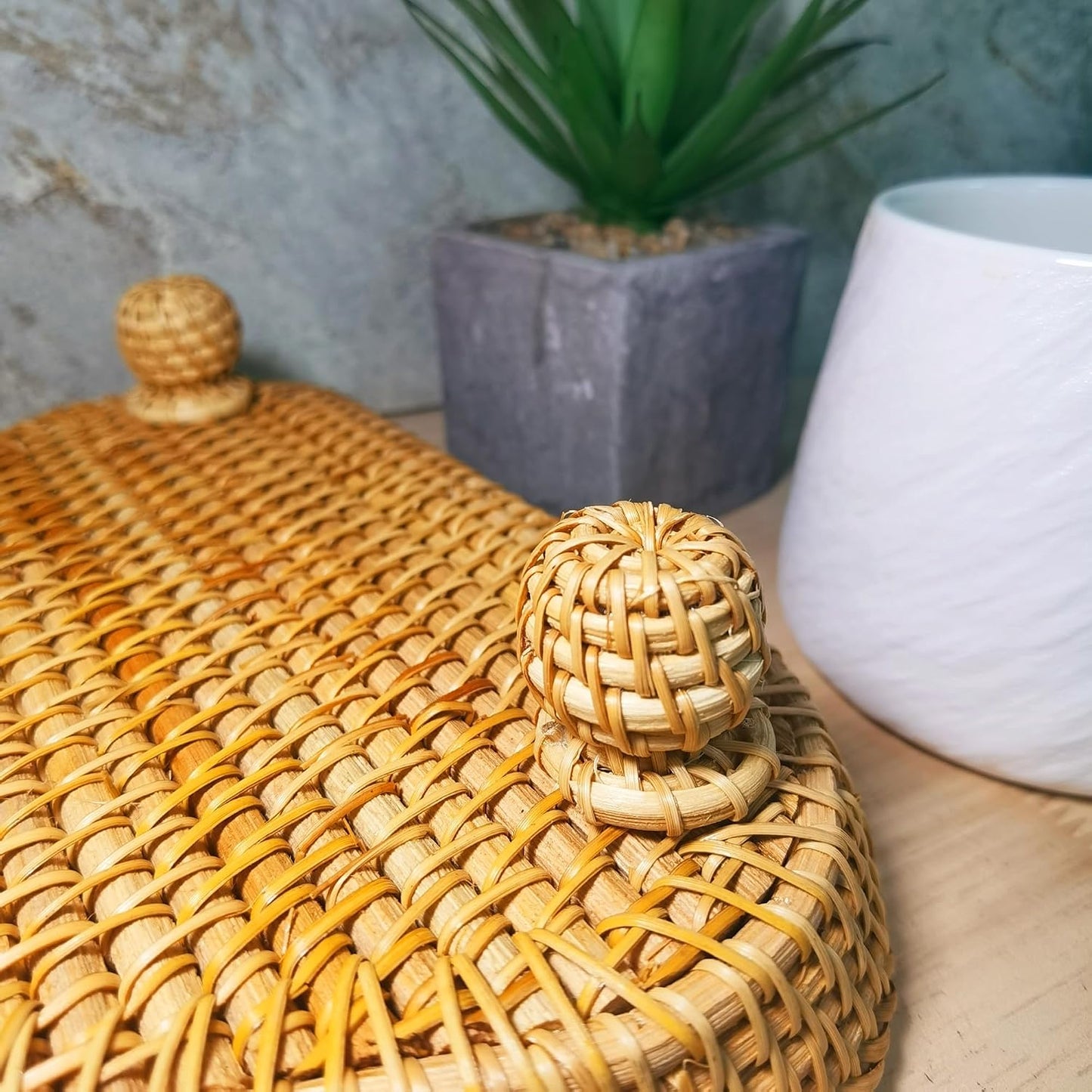 10" Rattan Wicker Woven Triangle Pedestal Stand for Serving Display