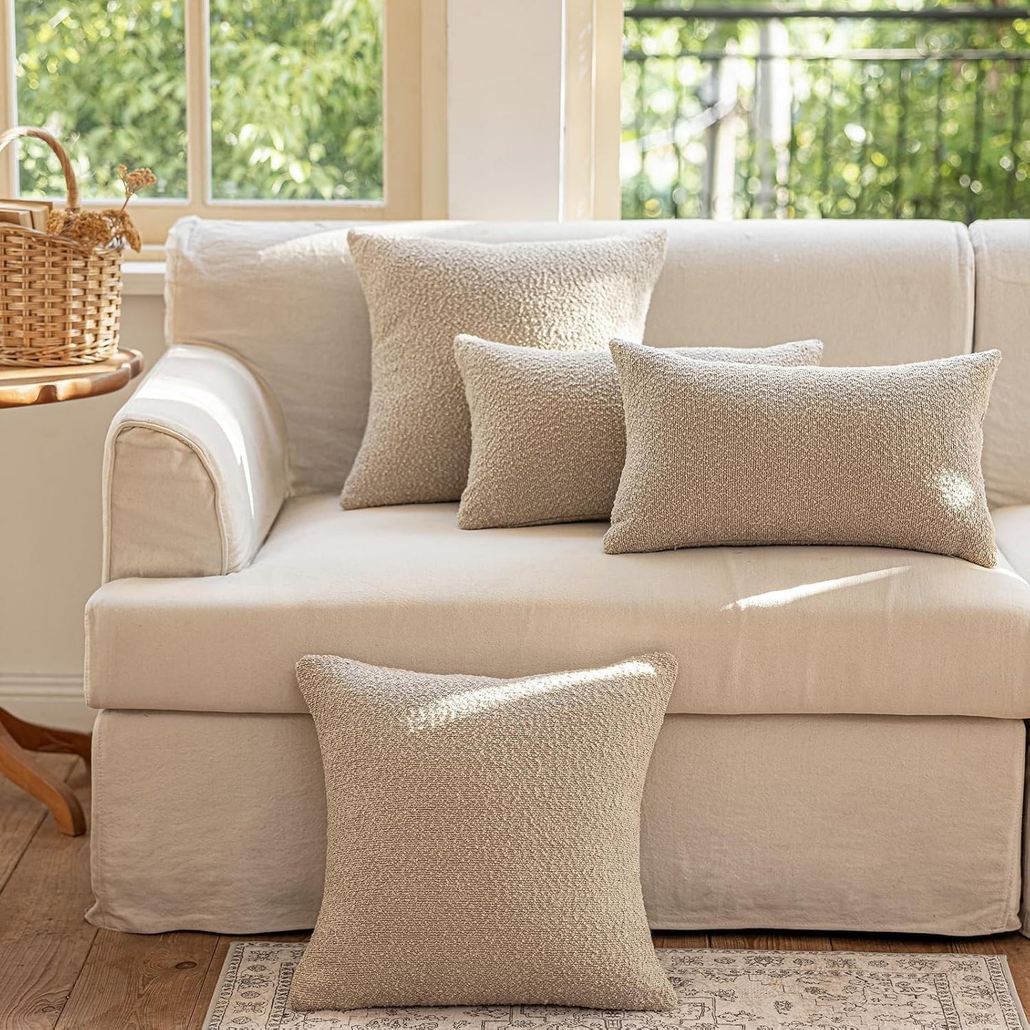 Decorative Throw Pillow Covers / Oatmeal Beige / 18 x 18 / Set of 2