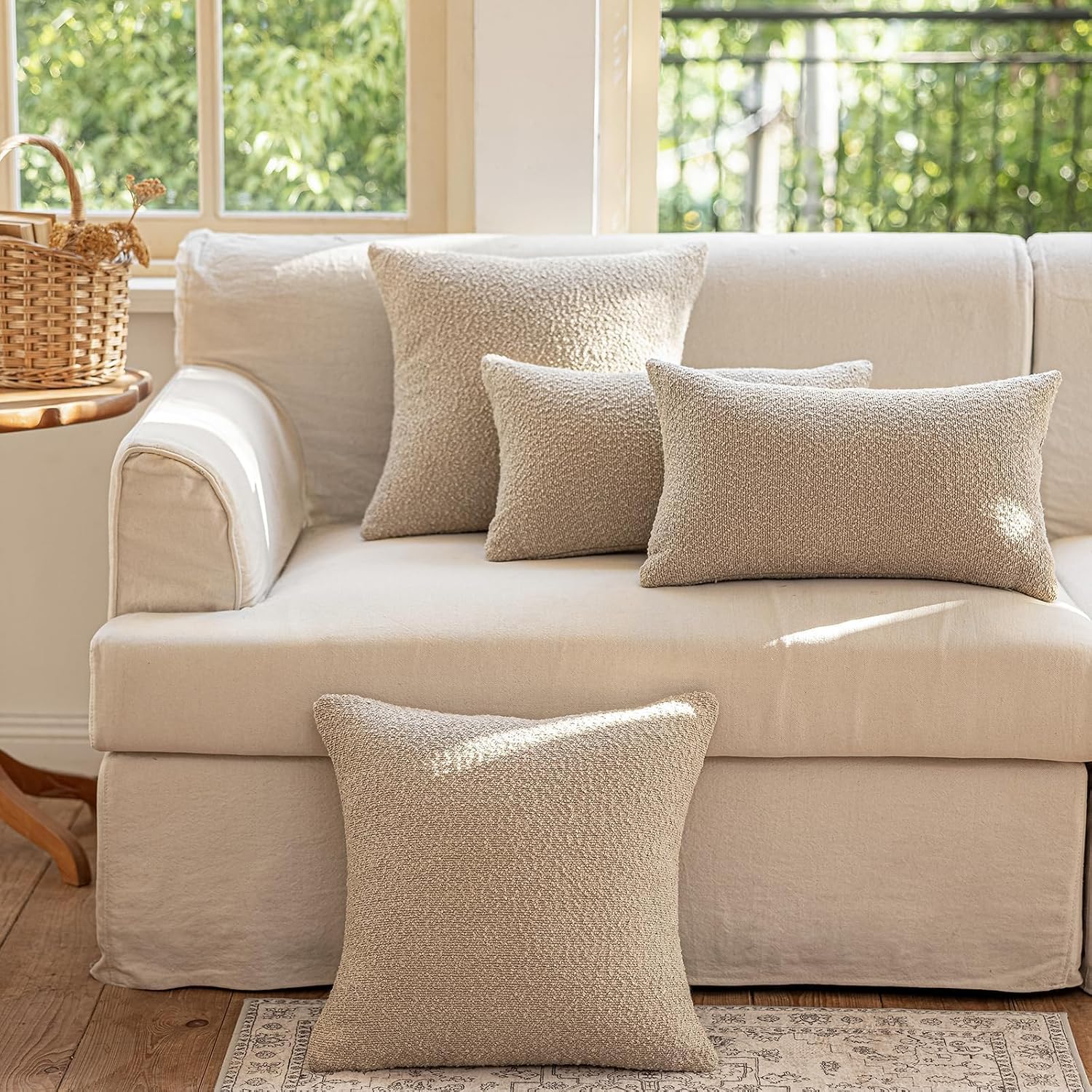 Decorative Throw Pillow Covers / Oatmeal Beige / 18 x 18 / Set of 2