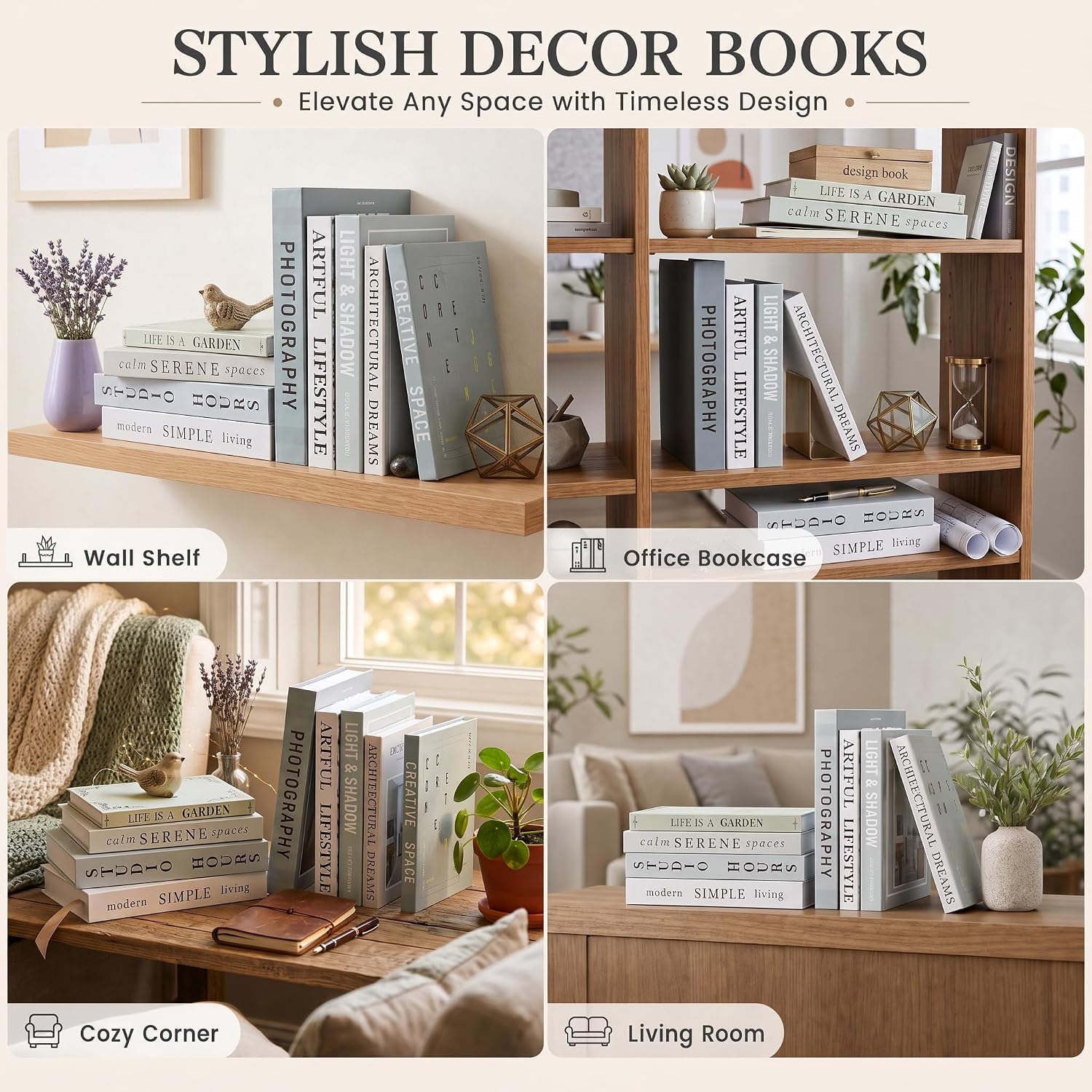 Faux Book Storage Boxes / Sage-beige / 9 Books / Set of 9