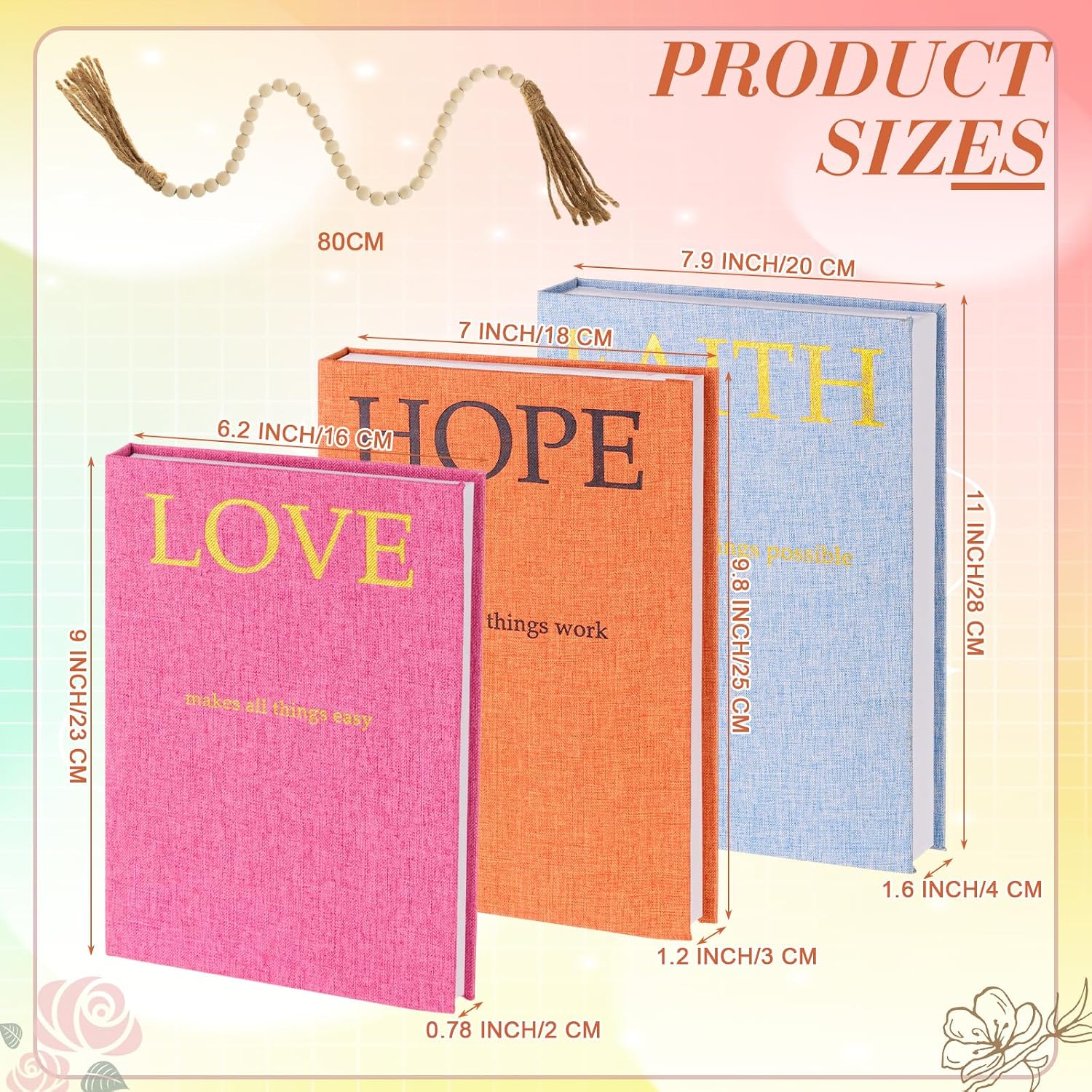Linen Decorative Books / Colorful / Set of 3