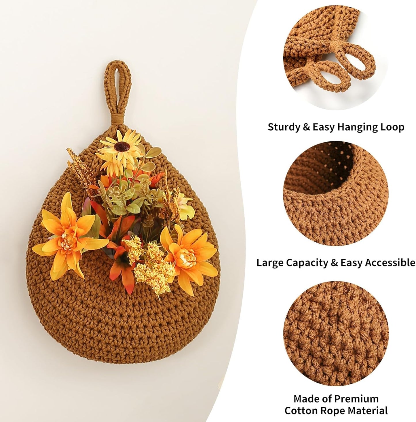 Boho Wall Hanging Fruit Baskets / Caramel / Set of 6