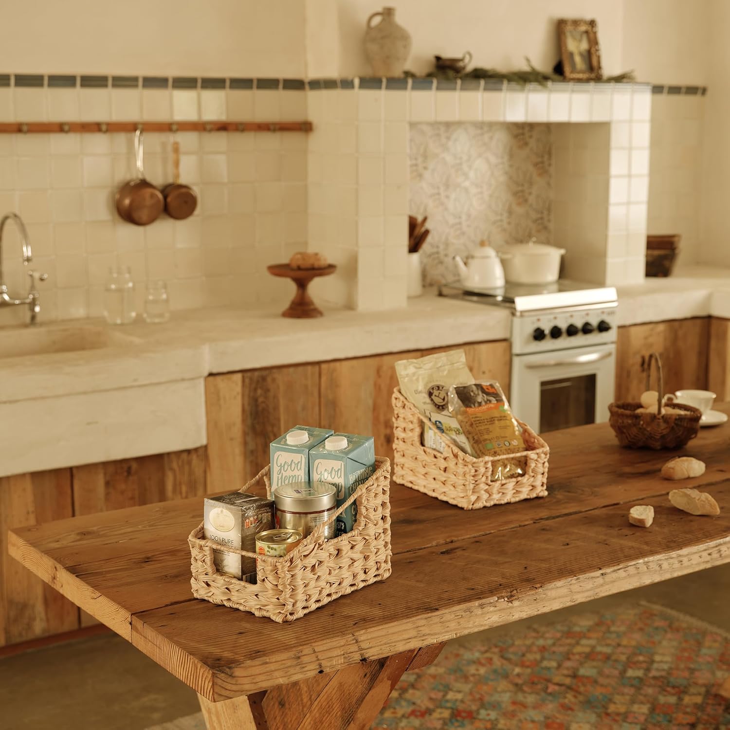 Wicker Basket / Woven Storage Baskets / 2 x 10 / Natural / Set of 2