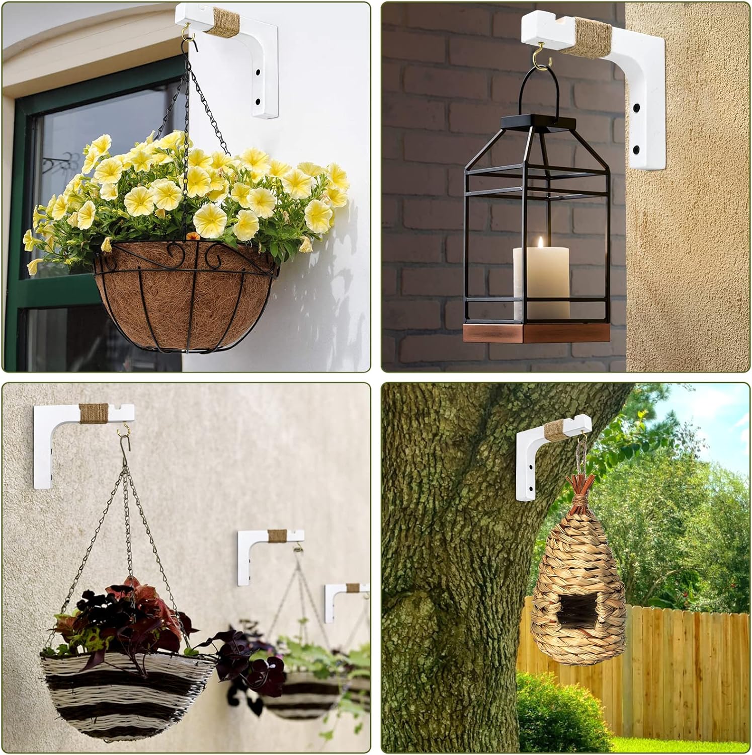 Farmhouse Wooden Hanging Basket Wall Hooks / White / Set of 2