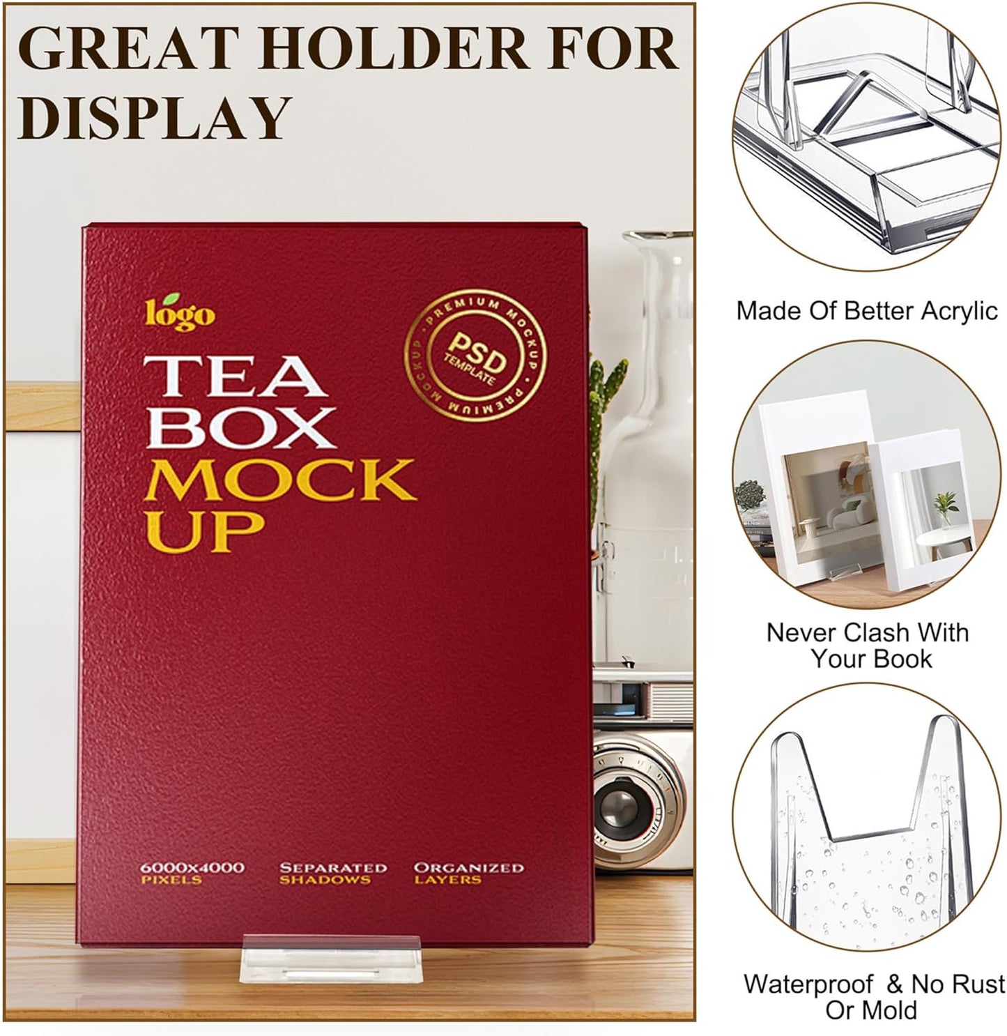 Acrylic Adjustable Desktop Book Stand & Display Easel for Tablet Phone Clutch / Clear / Set of 12