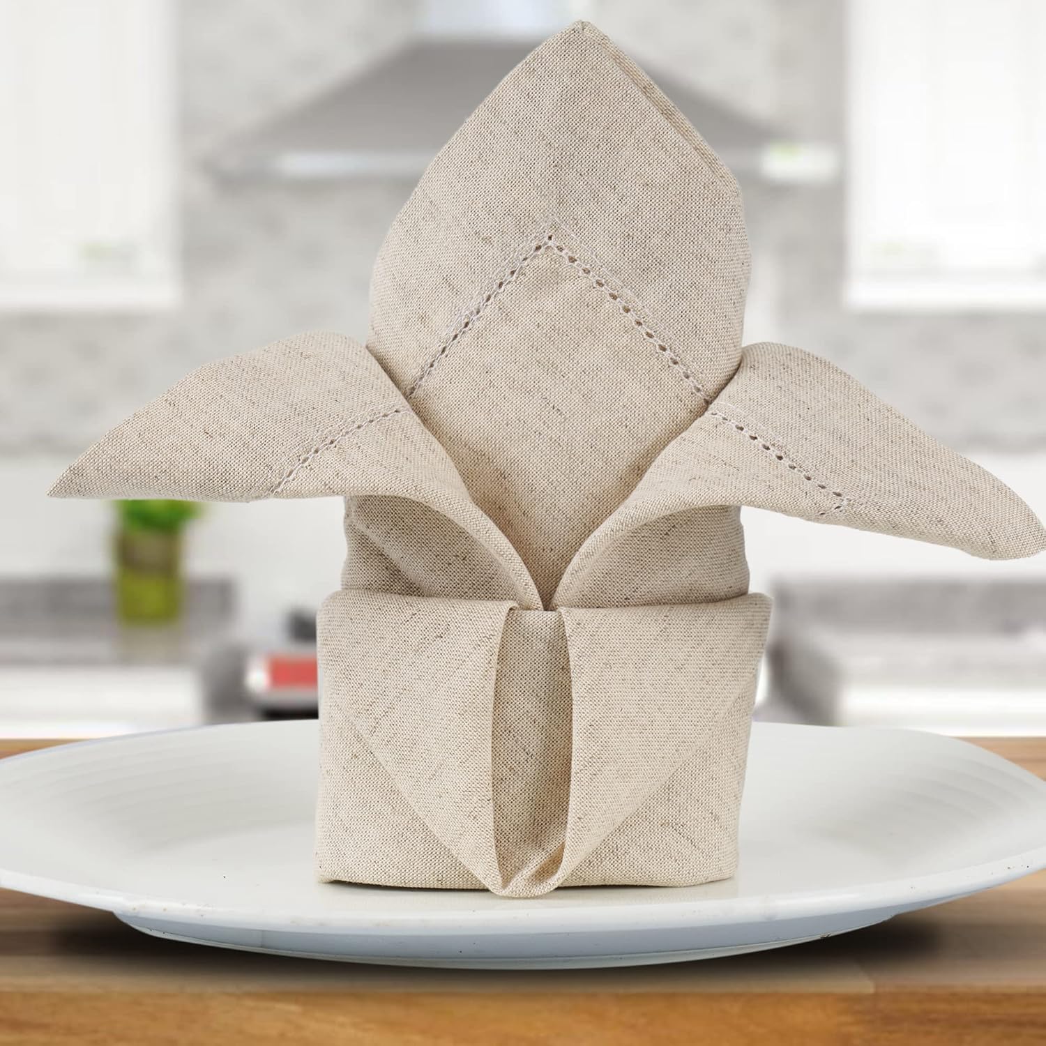 SweetNeedle - (Pack of 12) - Linen Flax Napkins with Hemstitched Handmade Designer Dinner Cloth Napkins 20x20 in in