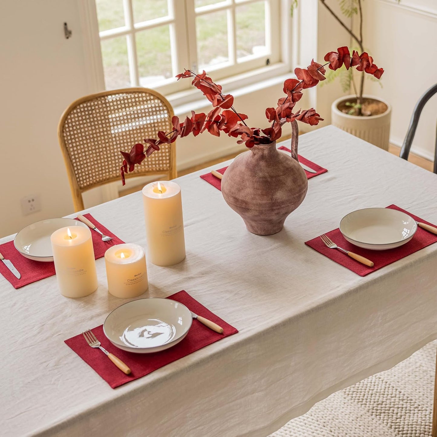 Home Brilliant Placemats Set of 6 Red Place Mats Decoration Heat Resistant Dining Table Place Mats Machine Washable