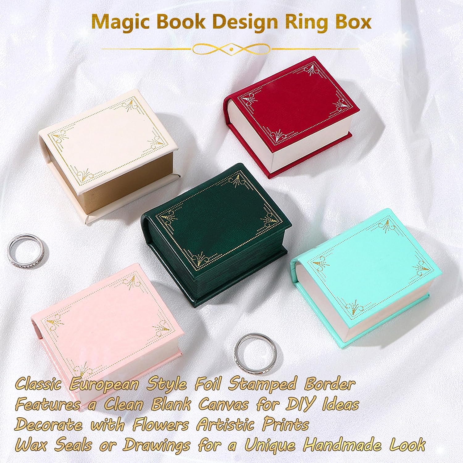 Vintage Magic Book-Shaped Ring Box / Red