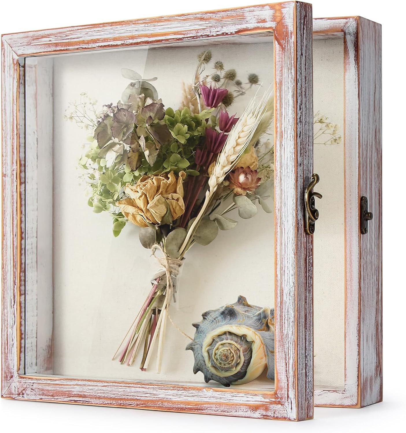 TJ.MOREE Shadow Box 12 x 12 Display Case Wood Picture Frame White Pink | Memory Box with Linen Back for Memorabilia