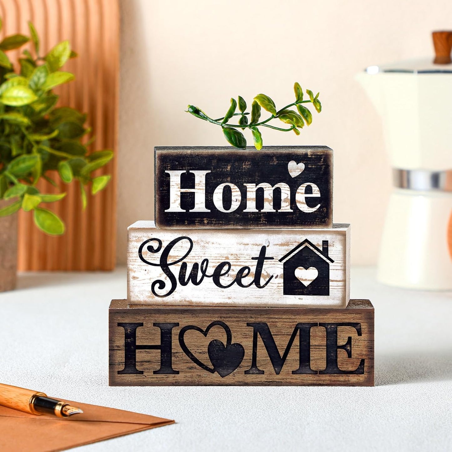 Farmhouse Wooden Tabletop Decor Farmhouse Tiered Tray Decor Rustic / Sweet Home / Set of 4