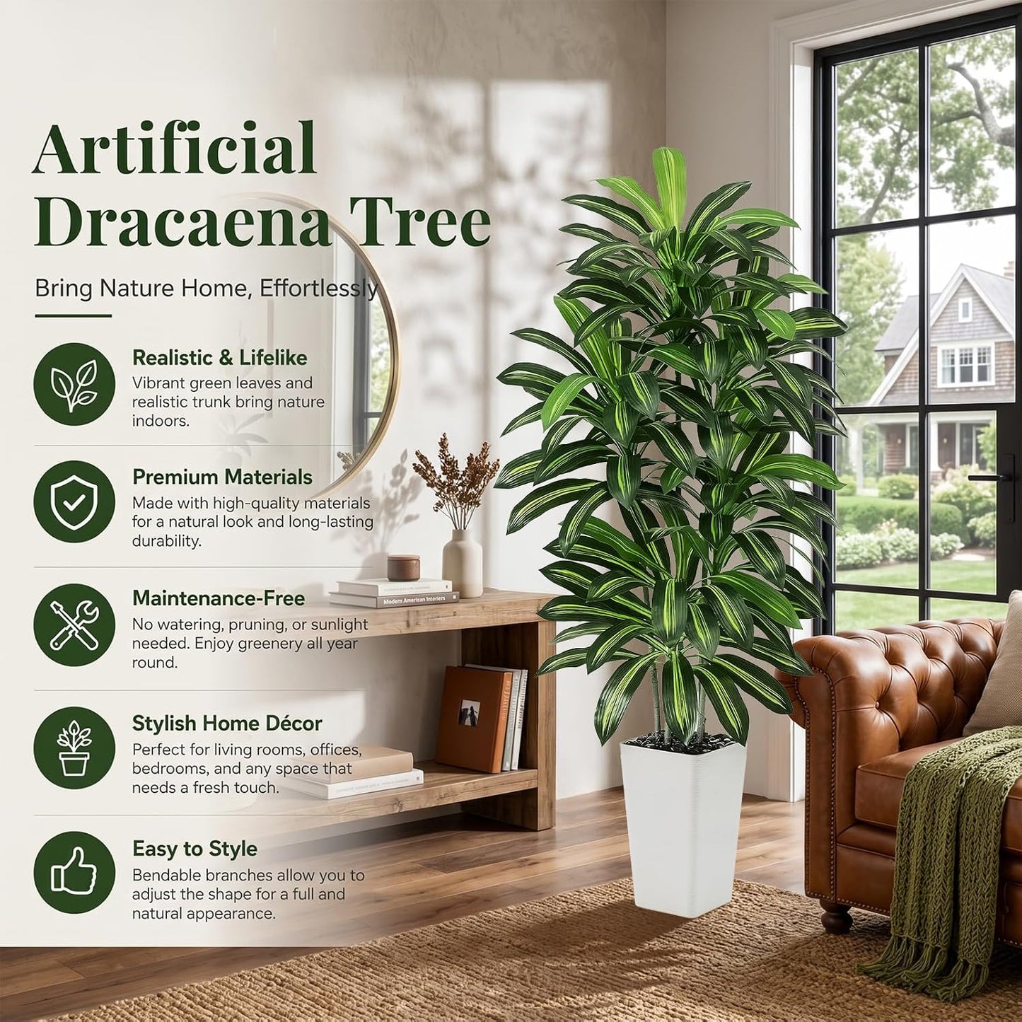 Artificial Plants Indoor Floor Plant in Pot / 5 FT / White / 5 Inch