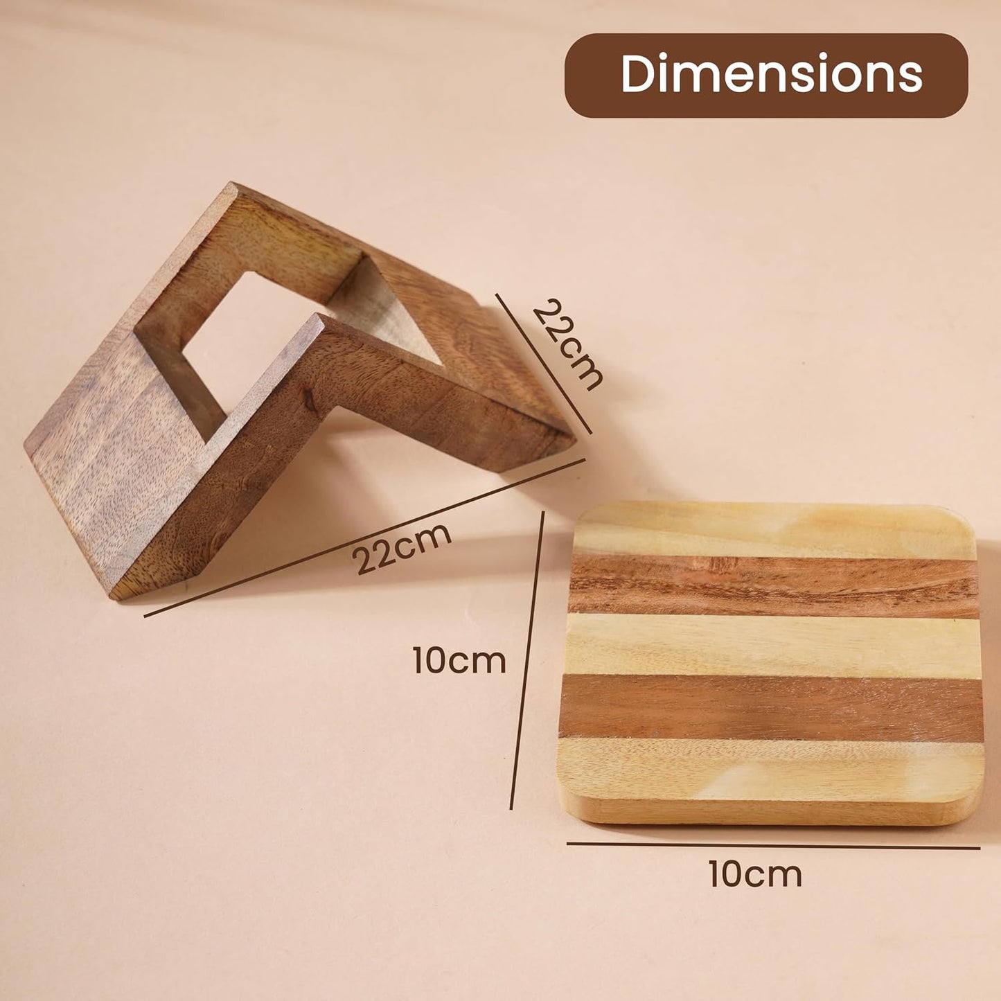 Holder Handmade Wooden Square Dual Tone Color Striped Design / Dual-color / Wood / 4 x 4 / Set of 4